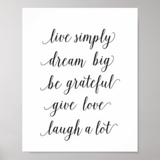 Live, eenvoudig, droom groot - kunstdruk - quote poster