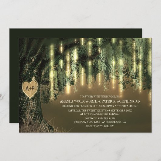 Live Eiken Boom Spaans Mos Bruiloft Uitnodigingen (Voorkant / Achterkant)