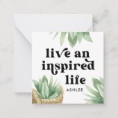 Live en geïnspireerd leven Succulent Black Notitiekaartje (Voorkant)