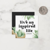 Live en geïnspireerd leven Succulent Black Notitiekaartje (Voorkant / Achterkant in situ)