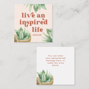 Live en geïnspireerd leven Terracotta Succulent Notitiekaartje