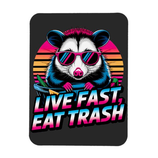 Live Fast Eat Trash Funny Retro Opossum Magneet (Verticaal)