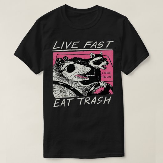 Live Fast Eat Trash Funny Retro Raccoon Opossum T-shirt (Design voorkant)