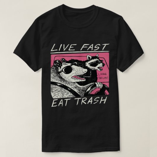 Live Fast Eat Trash Funny Retro Raccoon Opossum T-shirt (Design voorkant)