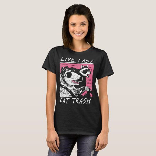 Live Fast Eat Trash Opossum Street Cats Cool Pos T-shirt (Voorkant volledig)