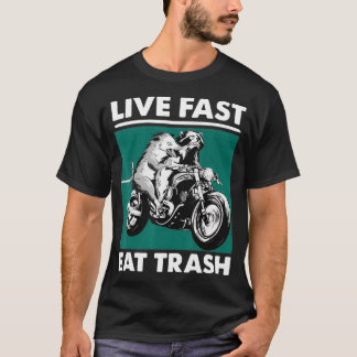 Live Fast Eat Trash Raccoon Opossum Motorcycle T-shirt