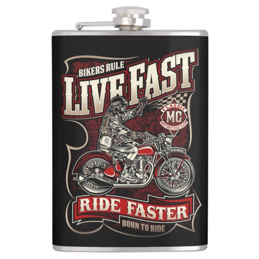 Live Fast Ride Sneller Heupfles (Voorkant)