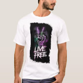 Live Free Neon Skeleton Hand Design T-shirt (Voorkant)