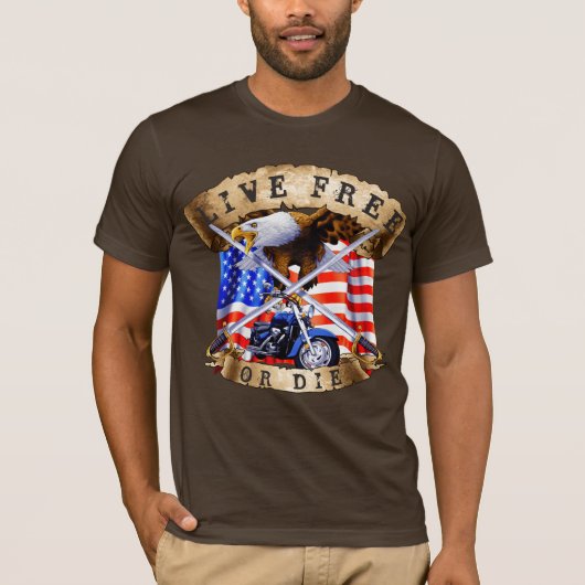 Live Free of Die, Motorcycle Patriot, Eagle T-shirt (Voorkant)