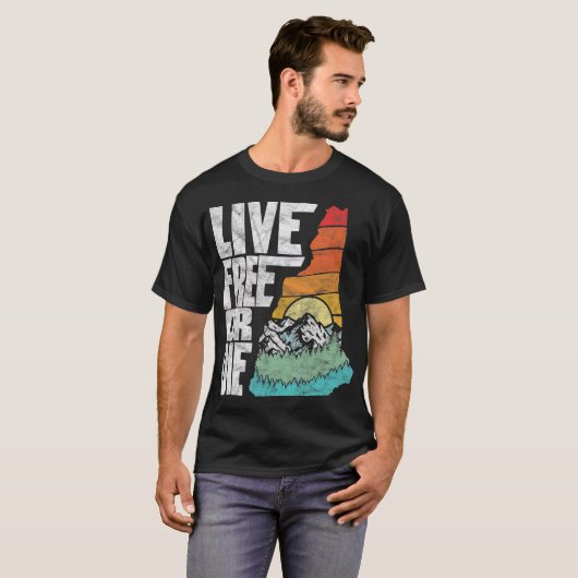 Live Free of Die Retro New Hampshire Natuur T-shirt (Voorkant volledig)