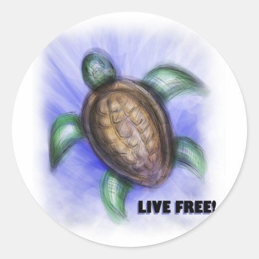 Live Free Turtle Ronde Sticker (Voorkant)