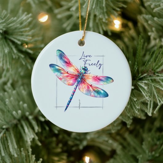 Live Freely - Dragonfly Kleurrijk Inspirerend Keramisch Ornament (Boom)