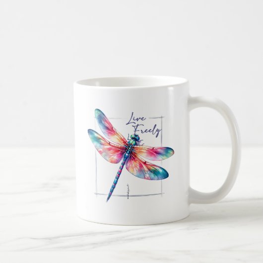 Live Freely - Dragonfly Kleurrijk Inspirerend Koffiemok (Rechts)