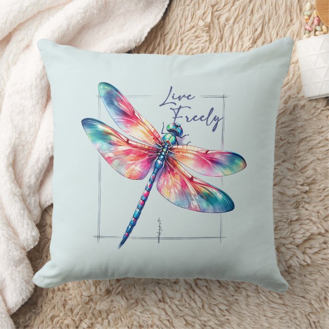 Live Freely - Dragonfly Kleurrijk Inspirerend Kussen (Deken)