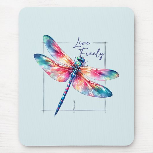 Live Freely - Dragonfly Kleurrijk Inspirerend Muismat (Voorkant)