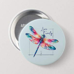 Live Freely - Dragonfly Kleurrijk Inspirerend Ronde Button 7,6 Cm