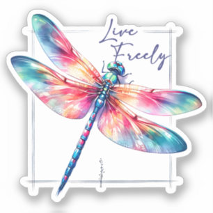 Live Freely - Dragonfly Kleurrijk Inspirerend Sticker
