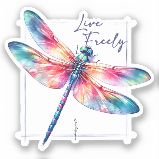 Live Freely - Dragonfly Kleurrijk Inspirerend Sticker (Voorkant)