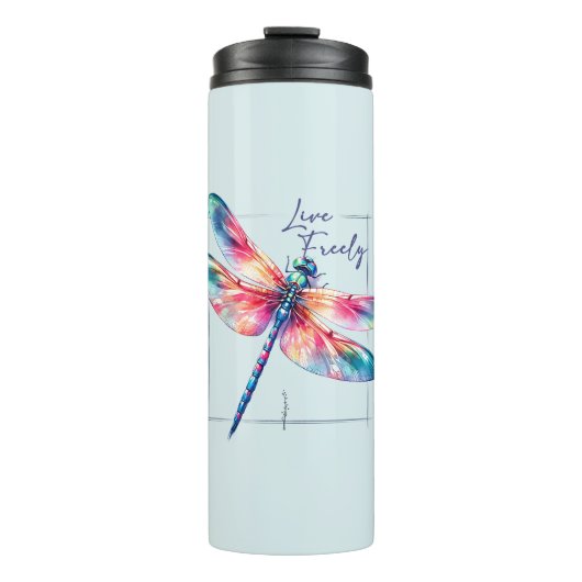 Live Freely - Dragonfly Kleurrijk Inspirerend Thermosbeker (Voorkant)