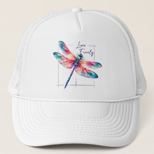 Live Freely - Dragonfly Kleurrijk Inspirerend Trucker Pet (Voorkant)