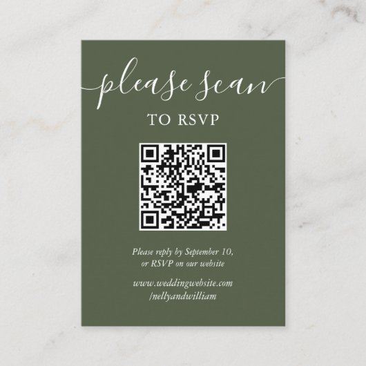 Live Green Script RSVP QR Code Informatiekaartje (Voorkant)