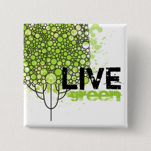 Live Green Vierkante Button 5,1 Cm