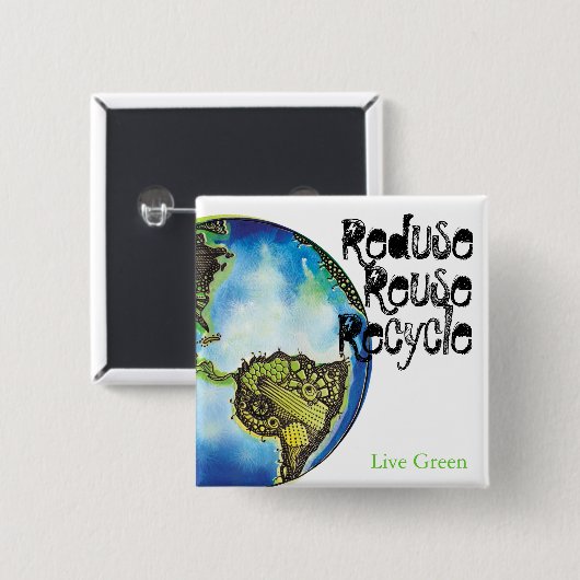 Live Green Vierkante Button 5,1 Cm (Voorkant /achterkant)