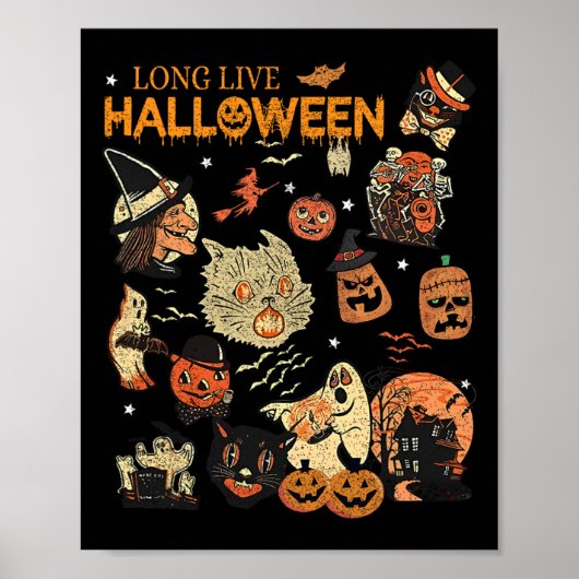 Live Halloween Pumpkin Witch Ghost Black C Poster (Voorkant)