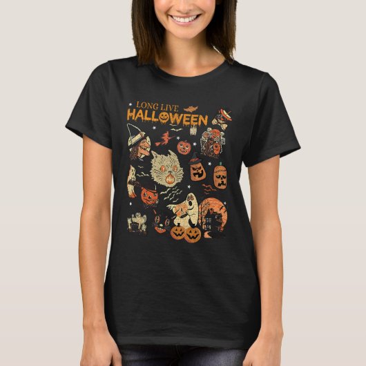 Live Halloween Pumpkin Witch Ghost Black C T-shirt (Voorkant)