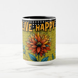 Live Happy Stained Glass Floral Mug Bold Colorful  Mok