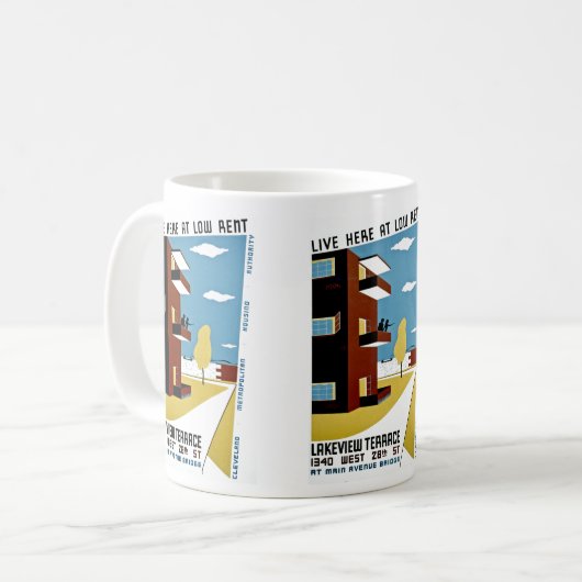 Live hier op lage huur koffiemok (Voorkant links)