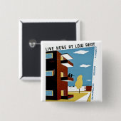 Live hier op lage huur vierkante button 5,1 cm (Voorkant /achterkant)