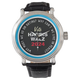 Live In Peace Vote HARRIS WALZ Leather Strap Horloge