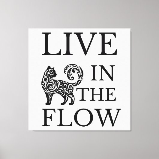 Live in The Flow artistiek kattensilhouet. Canvas Afdruk (Voorkant)
