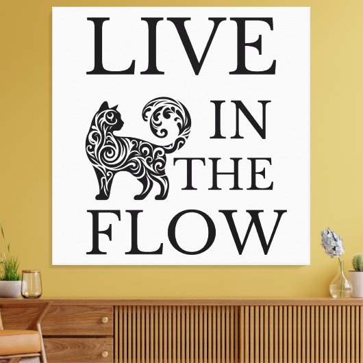 Live in The Flow artistiek kattensilhouet. Canvas Afdruk (Insitu (Woonkamer))