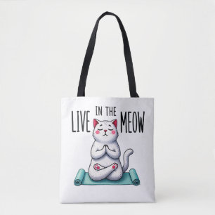 "Live in the Meow", een grappige kattenliefhebber Tote Bag