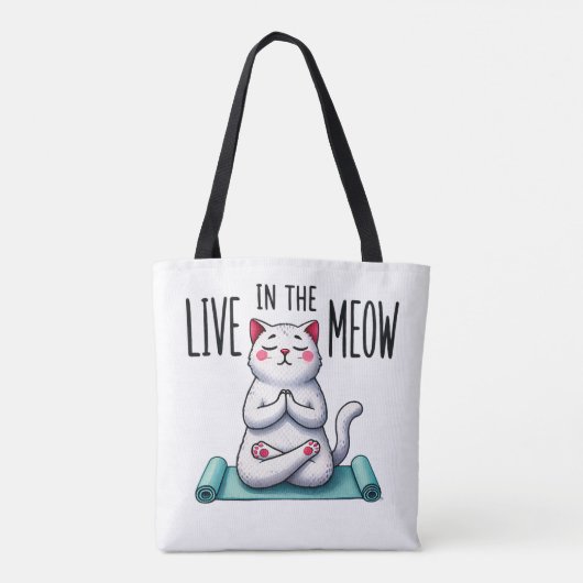 "Live in the Meow", een grappige kattenliefhebber Tote Bag (Achterkant)