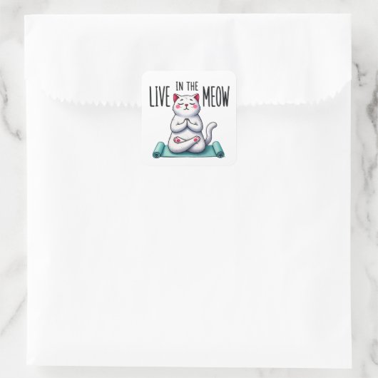 "Live in the Meow" Funny Cat Lovers Square Sticker (Tas)