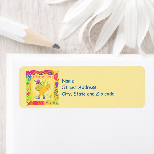 Live it Up Chick Power Yellow Whimsy Address Label (Insitu)