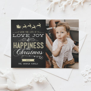 LIVE JOY HAPPINESS CHALKBOARD CHRISTMAS FOTO-KAART FEESTDAGENKAART