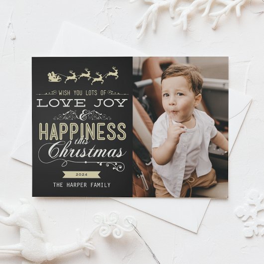 LIVE JOY HAPPINESS CHALKBOARD CHRISTMAS FOTO-KAART FEESTDAGENKAART