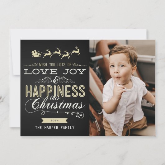 LIVE JOY HAPPINESS CHALKBOARD CHRISTMAS FOTO-KAART FEESTDAGENKAART (Voorkant)