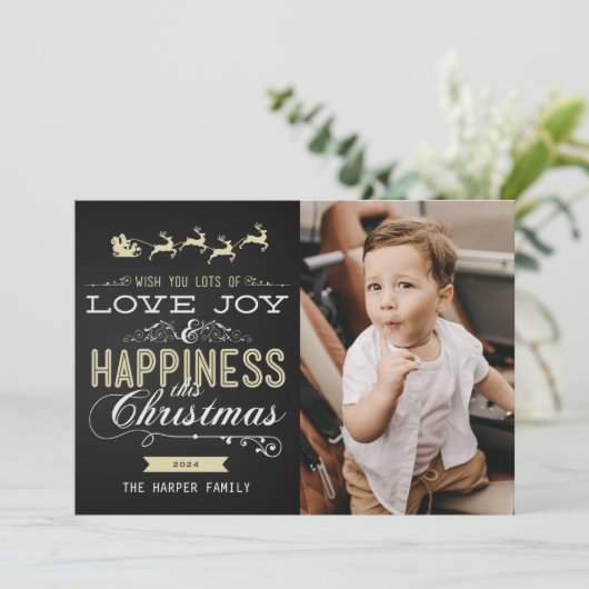LIVE JOY HAPPINESS CHALKBOARD CHRISTMAS FOTO-KAART FEESTDAGENKAART (Staand voorkant)