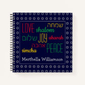 LIVE JOY PEACE Hebrew Personalized Blue Square Notitieboek (Voorkant)