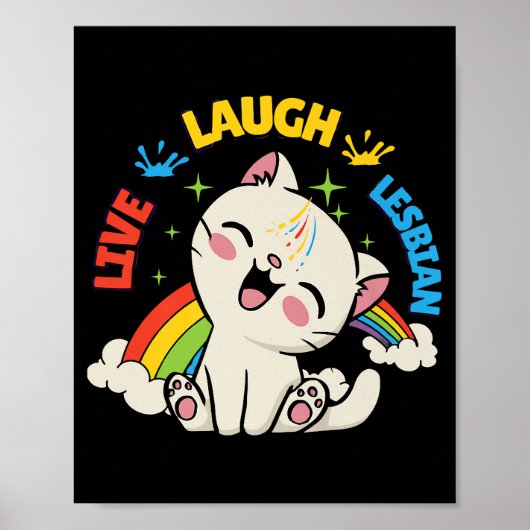 Live Lach Lesbische Vlag Rainbow Kat Pride Maand K Poster (Voorkant)