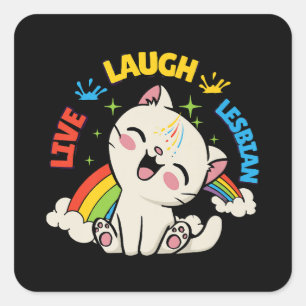 Live Lach Lesbische Vlag Rainbow Kat Pride Maand K Vierkante Sticker