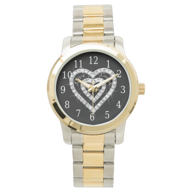 Live Lach Liefde Diamond Heart Watch Horloge (Voorkant)