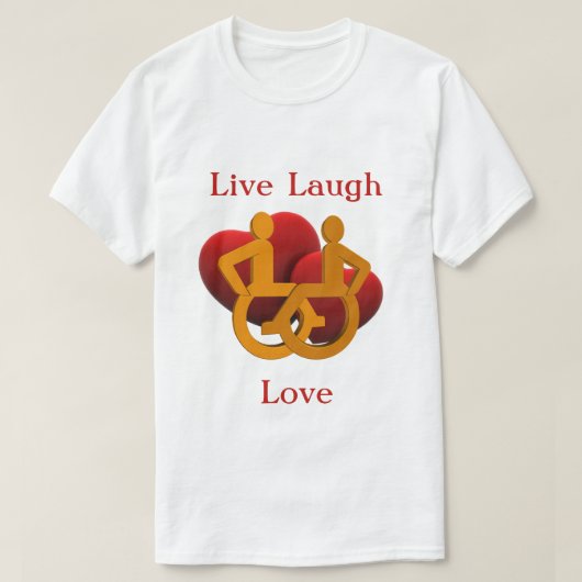 Live Lach Liefde met Rolstoel Harten T-shirt (Design voorkant)