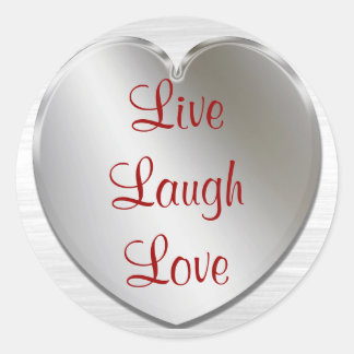 Live Lach Liefde Op Zilveren Hart Ronde Sticker