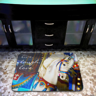 Live Lach Liefde Quote Witte Carrousel Paard Foto Badmat